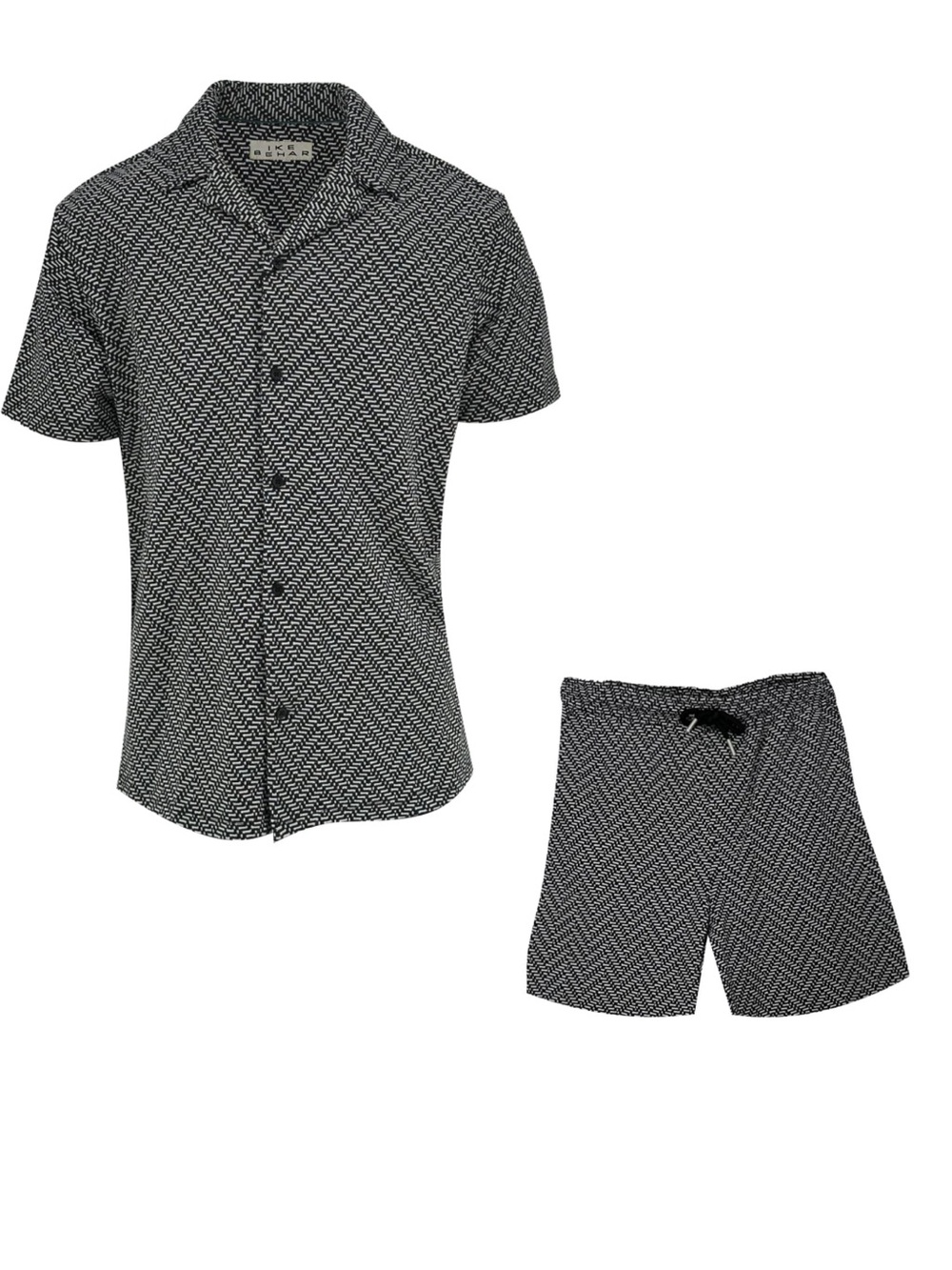 Ike Behar NWT Men’s Jacquard Knit Button-Front Shirt & Shorts Set. Size Medium.